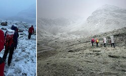 Bei Wind und Wetter – es schneite sogar – stiegen die Bergretter zu den Deutschen auf.