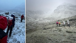 Bei Wind und Wetter – es schneite sogar – stiegen die Bergretter zu den Deutschen auf.