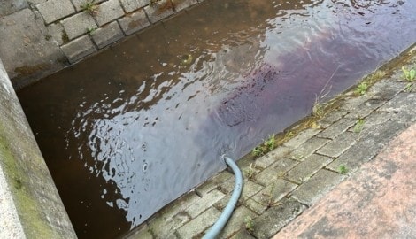 Das Wasser des Modenbachs verfärbte sich durch den Wein rot.