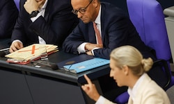 Merz verzieht bei Weidels Rede die Miene.