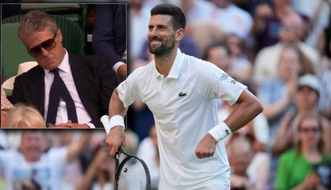 Sind Hugh Grant die Tennis-Künste von Novak Djokovic in Wimbledon zu langweilig geworden?