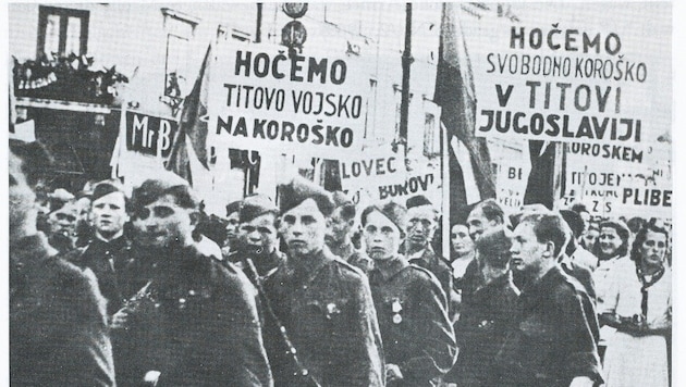 Demonstration der Tito-Partisanen in Klagenfurt (Mai 1945)
