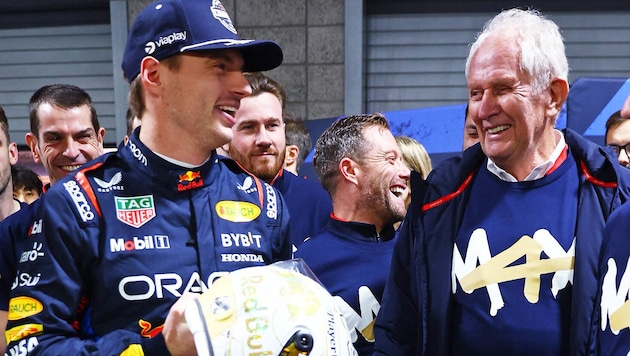 Red-Bull-Star Max Verstappen und Motorsportberater Helmut Marko.