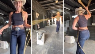 Lindsey Vonn übt sich beim Lassowerfen.