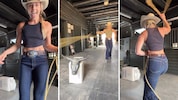 Lindsey Vonn übt sich beim Lassowerfen.