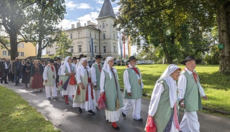Weiß, grün und rot: In ihren Leinentrachten kommen die Gottscheer alljährlich bei ihrer ...