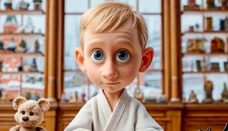 Der niedlich inszenierte Zeichentrick-Putin mit Kulleraugen warnt in der Serie „Sandpit“ vor ...