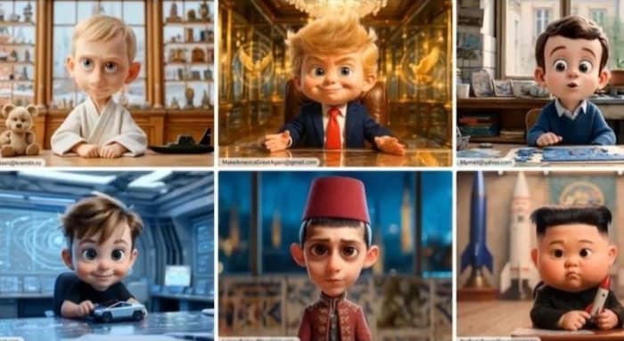 In der KI-generierten Videoschaltung empfängt Putin so manche bekannte Babygäste.