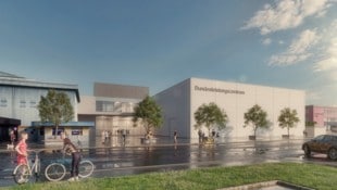 So sollen 2026 die zweite Eishalle und der neue Haupteingang aussehen.