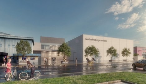 So sollen 2026 die zweite Eishalle und der neue Haupteingang aussehen.