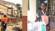 Mit Nähmaschinen können Frauen in Ntronang etwas Geld verdienen (re.). Die Schulrenovierungen ...