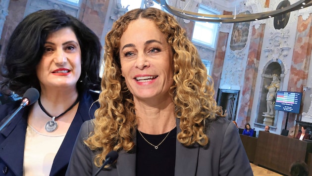 LA Zeliha Arslan (links) von den Grünen übt Kritik an der Tiroler Landesregierung, LR Eva ...