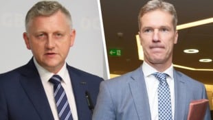 Reinhold Binder, Chef der Produktionsgewerkschaft PRO-GE (links), und Christian Knill, Sprecher ...