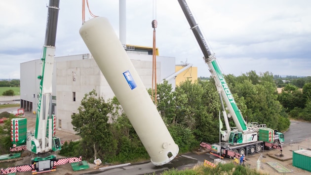Mit Pufferspeicher und Wärmepumpe wird das Biomasseheizkraftwerk in Baden weiter modernisiert.