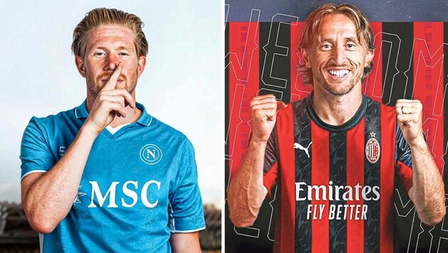 Kevin De Bruyne (li.) heuerte bei Napoli an, Luka Modric (re.) landete bei Milan.