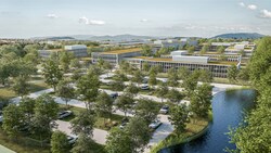 Viel Grün, einzelne Gebäude, Fußwege und eine interne Verkehrsachse: Das geplante ...
