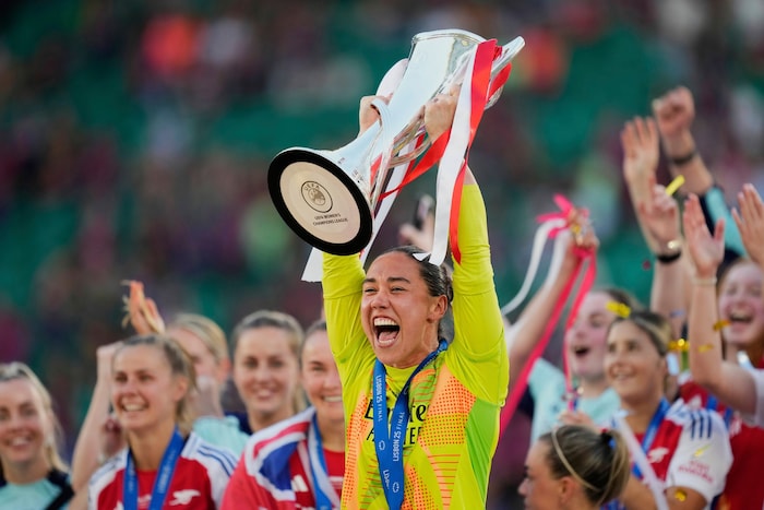 Teamspielerin Manuela Zinsberger beim diesjährigen Champions League-Triumph mit dem FC Arsenal.