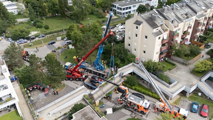 Das Brückenteil stürzte in einem Stück herunter.
