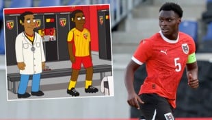 Kreative Spielervorstellung von RC Lens: Samson Baidoo als Simpson-Charakter. 