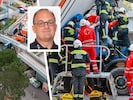 Firmenchef Rudolf Schmidhofer dankt den Einsatzkräften für die professionelle Arbeit und steht ...