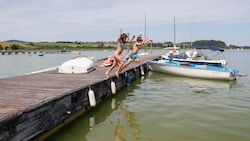 Ab in den See! Die hohen Wassertemperaturen stehen dem Badevergnügen kaum im Weg. Der Wallersee ...