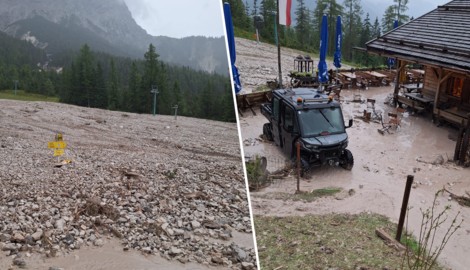 Spur der Verwüstung nach dem Murenabgang im Bereich der Gamsalm in Ehrwald