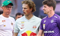 Der SK Rapid (mit Trainer Peter Stöger), Red Bull Salzburg (mit Maurits Kjærgaard) und die ...