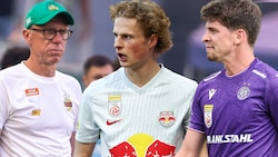 Der SK Rapid (mit Trainer Peter Stöger), Red Bull Salzburg (mit Maurits Kjærgaard) und die ...