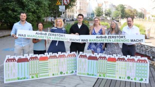 Margaretens Bezirksvorsteher Michael Luxenberger (Grüne, in der Bildmitte) mit Vertretern der ...