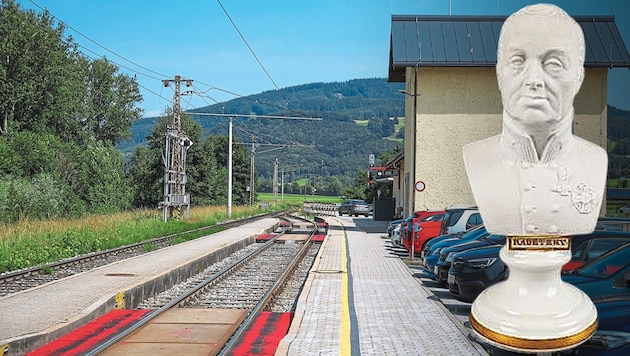 Mit einer Büste, ähnlich dieser, auf einem bis zu zwei Meter hohen Stein, soll Radetzky in ...