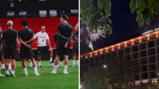 Mit einem Feuerwerk wurde die Nachtruhe des FC Red Bull Salzburg um Trainer Thomas Letsch ...