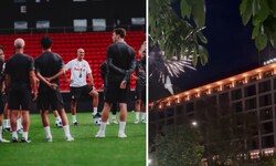 Mit einem Feuerwerk wurde die Nachtruhe des FC Red Bull Salzburg um Trainer Thomas Letsch ...