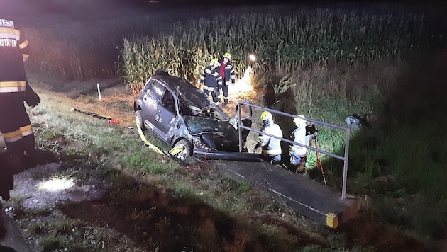 Das Auto landete im Straßengraben.