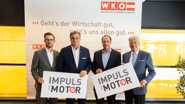 Sebastian Schuschnig, Jürgen Mandl, Herwig Draxler und Peter Kaiser bei der Pressekonferenz.