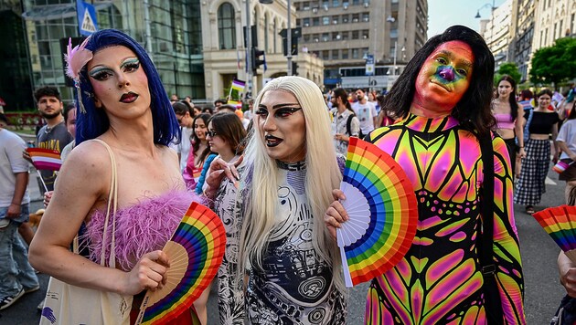 Teilnehmer des Pride-Marsches in Bukarest am 7. Juni