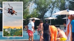 Extremsportler Felix Baumgartner stürzte mit dem Paraglider in einer Hotelanlage ab.