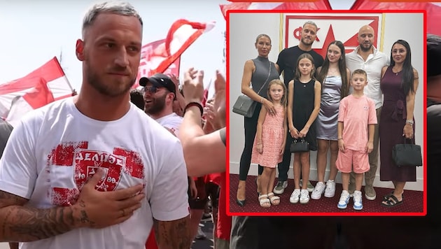 Marko Arnautovic feiert die Vertragsunterschrift mit seiner Familie.