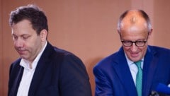 Von links: Deutschlands Vizekanzler Lars Klingbeil und Kanzler Friedrich Merz