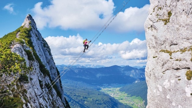 Die Himmelsleiter am Donnerkogel-Klettersteig ist sehr beliebt wegen der Sozialen Medien.
