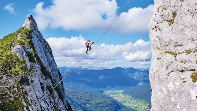 Die Himmelsleiter am Donnerkogel-Klettersteig ist sehr beliebt wegen der Sozialen Medien.