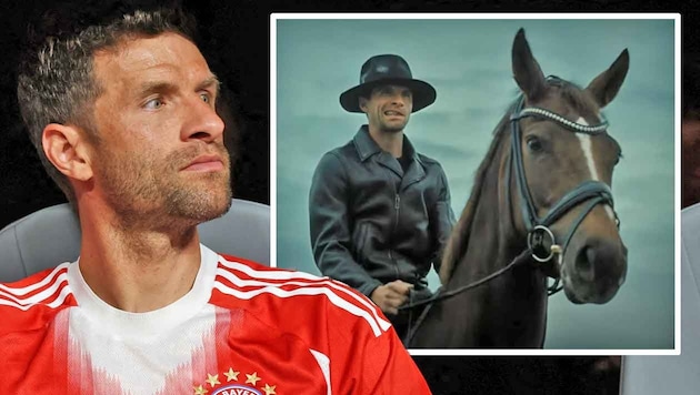 Thomas Müller als Cowboy – vermutlich auf dem Weg nach Sacramanto
