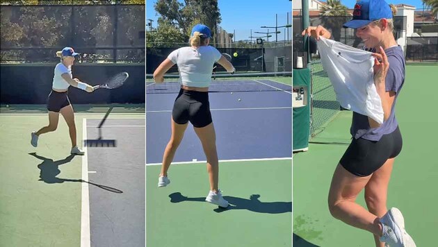 Lindsey Vonn macht auch mit Racket gute Figur.