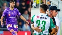 Aleks Dragovic (li.) spielt mit der Austria in Voitsberg, Jonas Auer und Trainer Peter Stöger ...