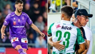 Aleks Dragovic (li.) spielt mit der Austria in Voitsberg, Jonas Auer und Trainer Peter Stöger ...