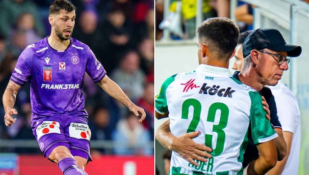 Aleks Dragovic (li.) spielt mit der Austria in Voitsberg, Jonas Auer und Trainer Peter Stöger ...
