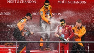 Die „Papayas“ feierten auf dem Podium mit Charles Leclerc.