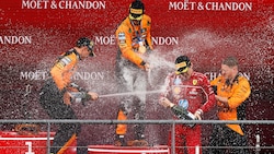 Die „Papayas“ feierten auf dem Podium mit Charles Leclerc.