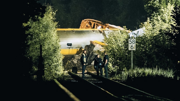 Zwei Waggons entgleisten und rutschten die Böschung hinab.