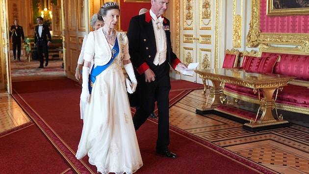 Prinzessin Anne und Vizeadmiral Timothy Laurence treffen am 8. Juli 2025 zum Staatsbankett auf ...