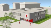 Visualisierung der neuen Rotkreuz-Ortsstelle Traun: Ab 2026 entsteht hier ein modernes Zentrum ...